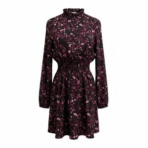 J for Justify Black and Pink Floral Long Sleeve Dress Size Medium
